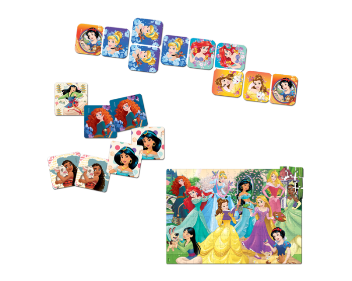 Kit Princesas Disney: Jogo da Memória + Mini Espelho + Post Its + Bolsinha  - Broker Corporativo