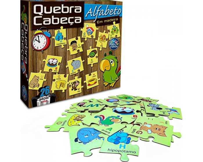 Jogo Quebra Cabeca Madeira Em Ingles Animalfabeto 26Peca +6A