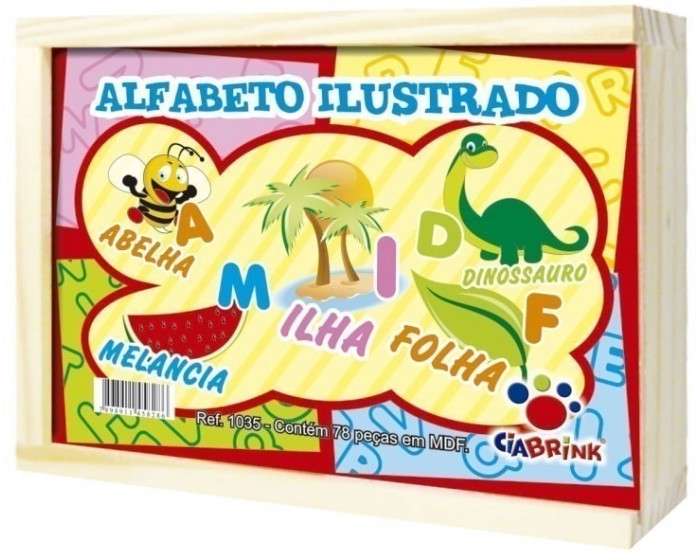 Alfabeto Ilustrado Cx em Madeira
